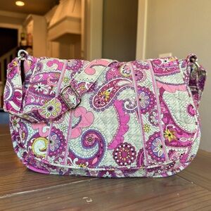 Retired VERA BRADLEY Paisley Meets Plaid Crossbody Shoulder Bag Pink Gray